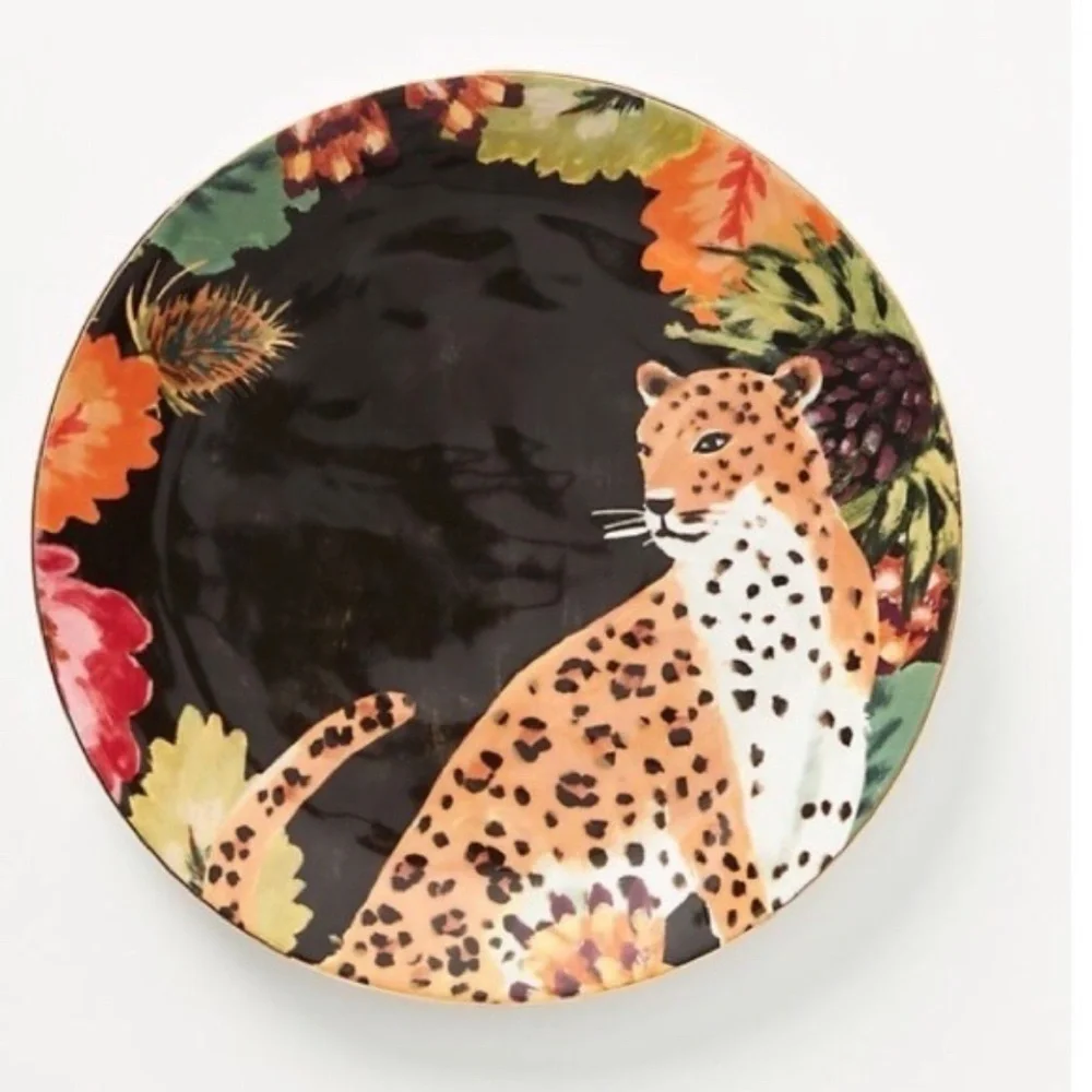 NWT Set of 4 Anthropologie Henriette Leopard  Side Dessert  Plates